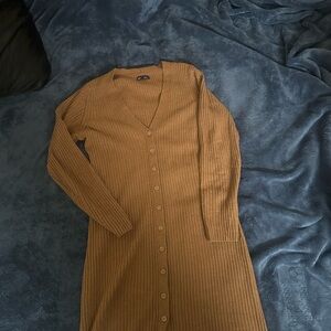 GAP Tan Long Sleeve Ribbed Dress